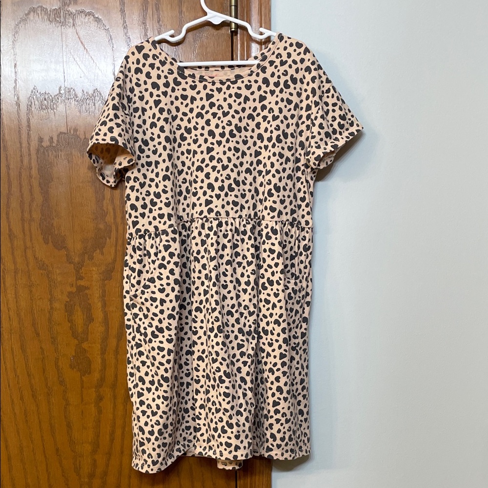 CAT & JACK UEC Girls size L (10/12) Tan Black animal print Dress short sleeve